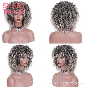 Synthetic Short Bob Wig 14 Inch Kinky Curly Wig For Black Women Wholesale Short Bob Afro Kinky Ombre Red Wig With Bangs